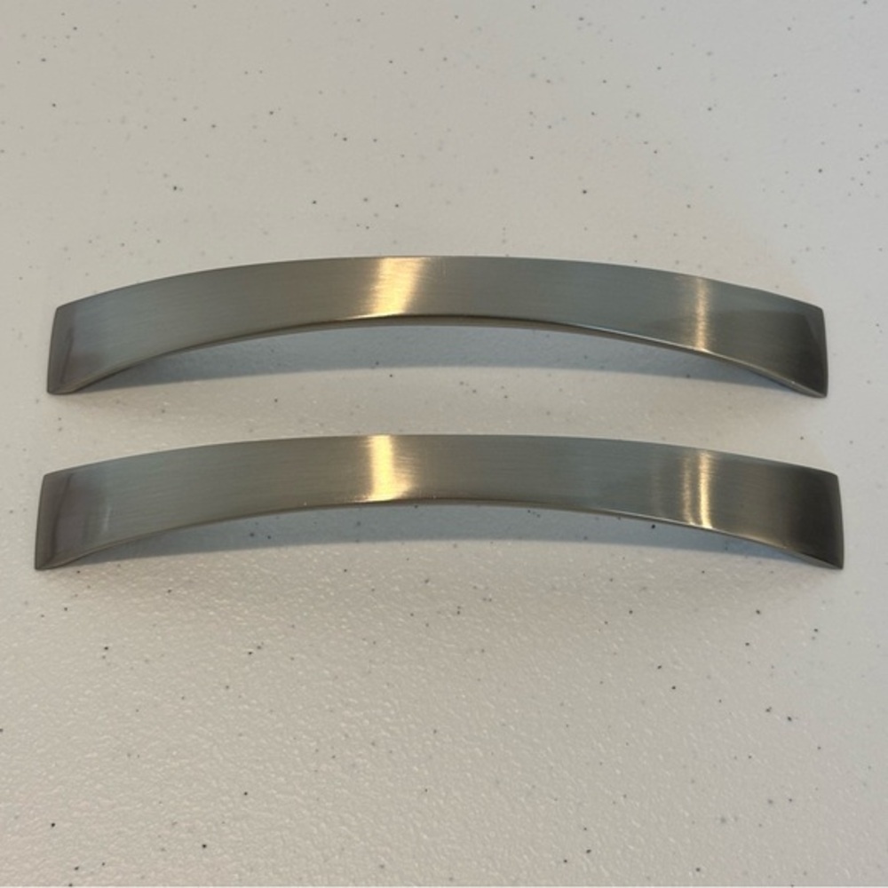 SET OF TWO Silver toned long metal handles with screws 6" long brushed nickel